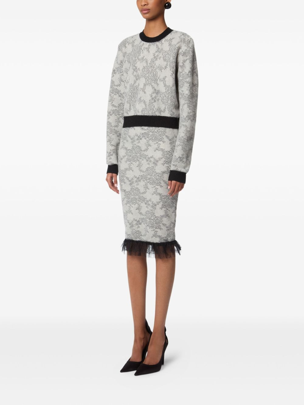 lace-pattern midi skirt - 3