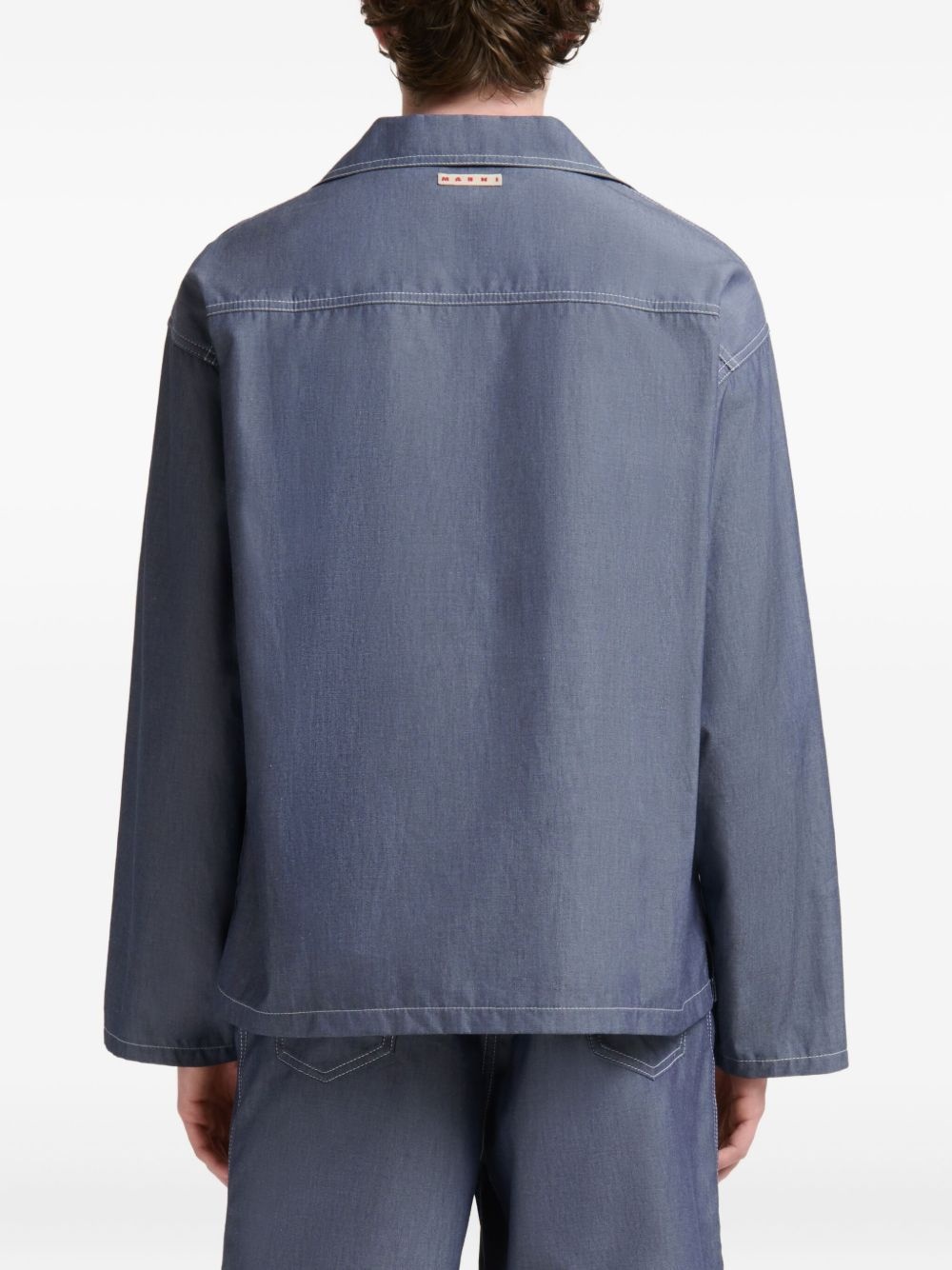 polo-collar chambray shirt - 4