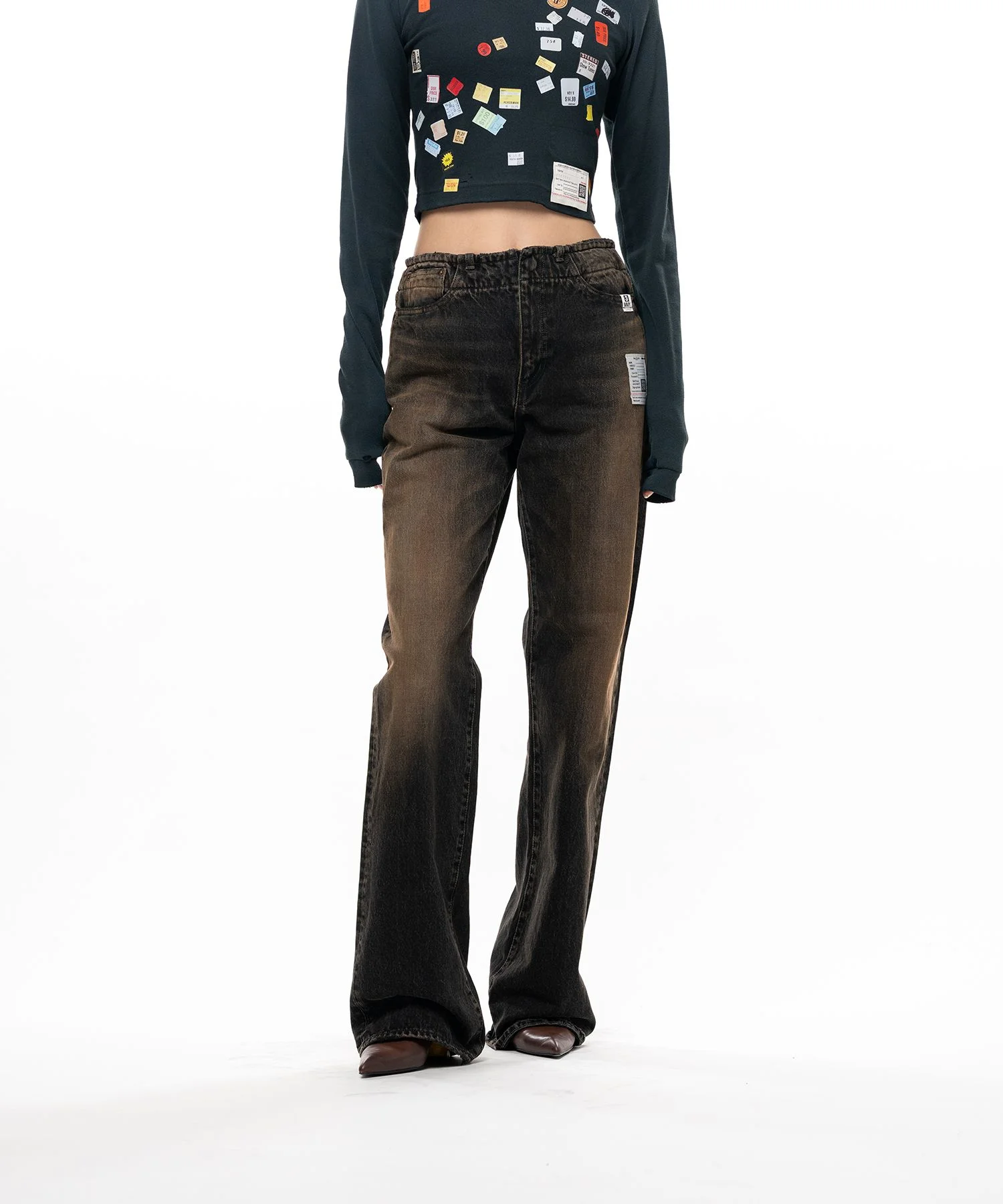 Waist Hem Denim Pants - 1