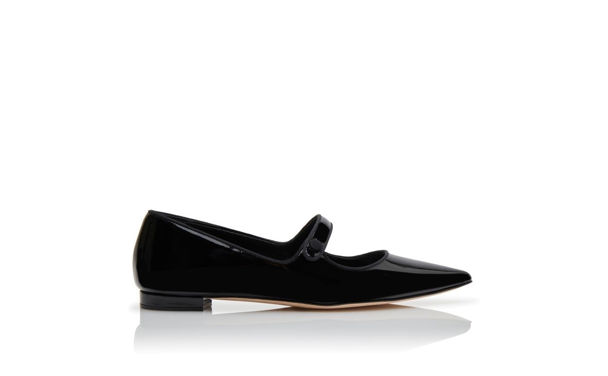 Black Patent Leather Mary Jane Flat Pumps - 1