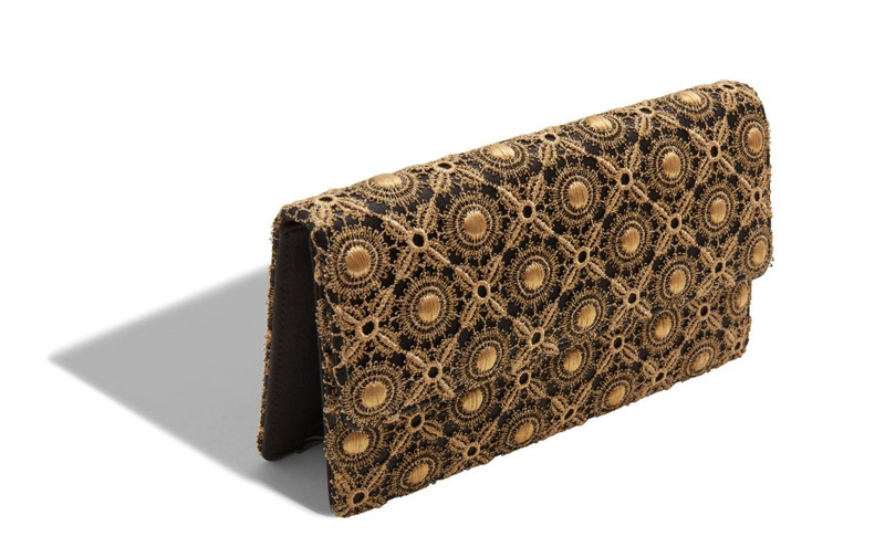 Manolo Blahnik Black and Gold Satin Clutch outlook