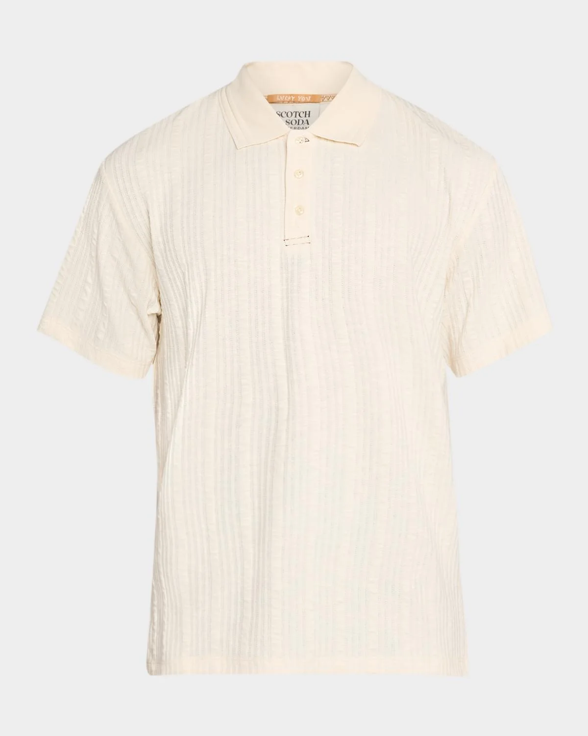 Men's Stripe-Textured Cotton Polo Shirt - 1