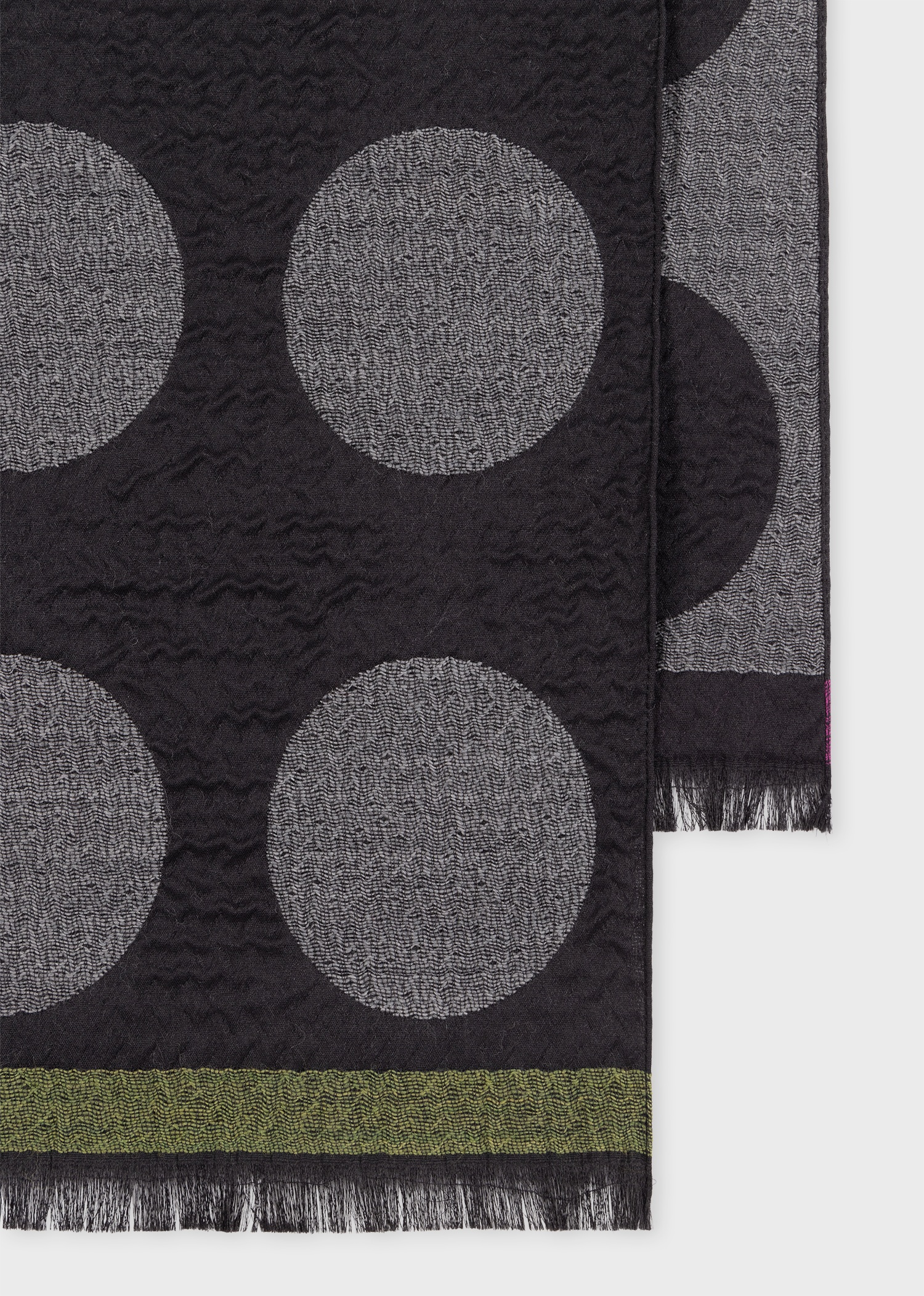 Black And Grey Virgin Wool-Blend Jacquard Spot Scarf - 2