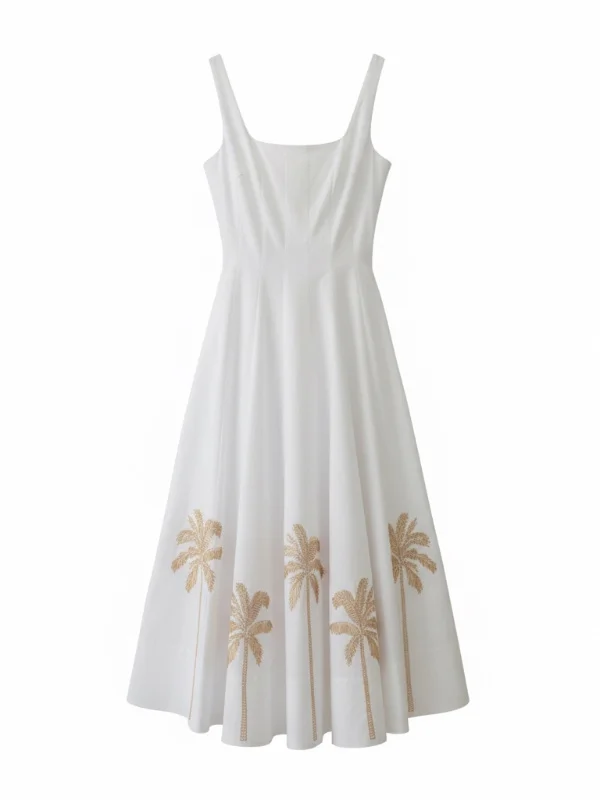 Embroidered Wells Dress in White - 1