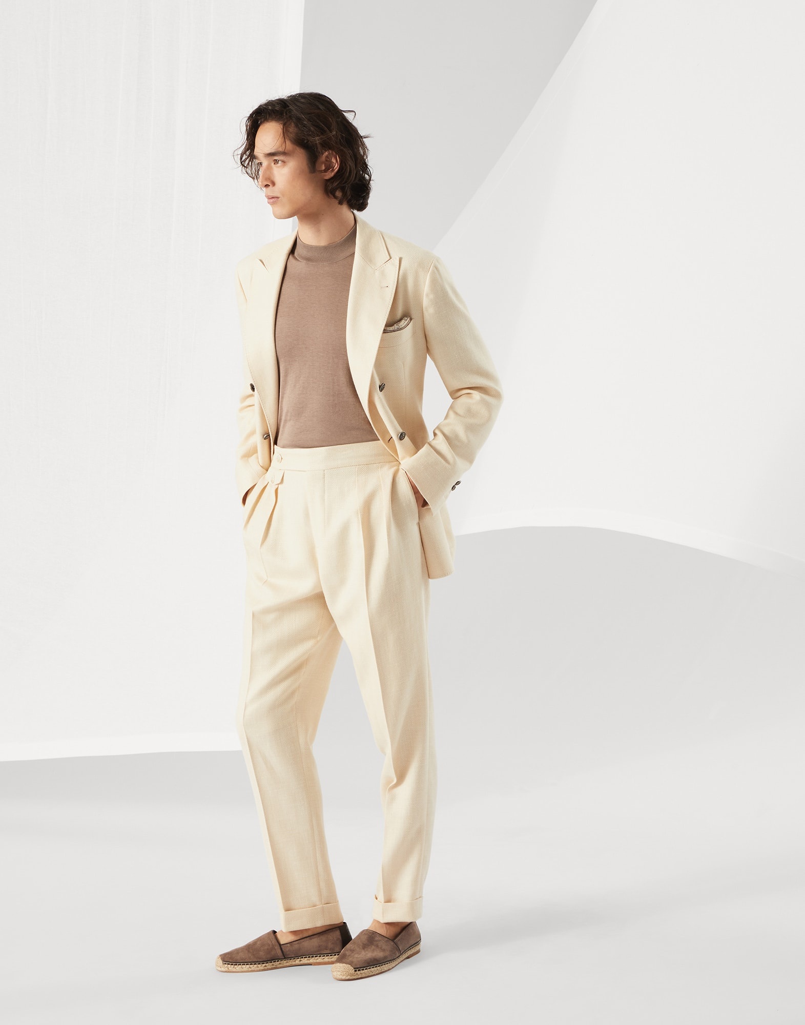 Extra-light silk and cotton knit T-shirt with mock neck - 5