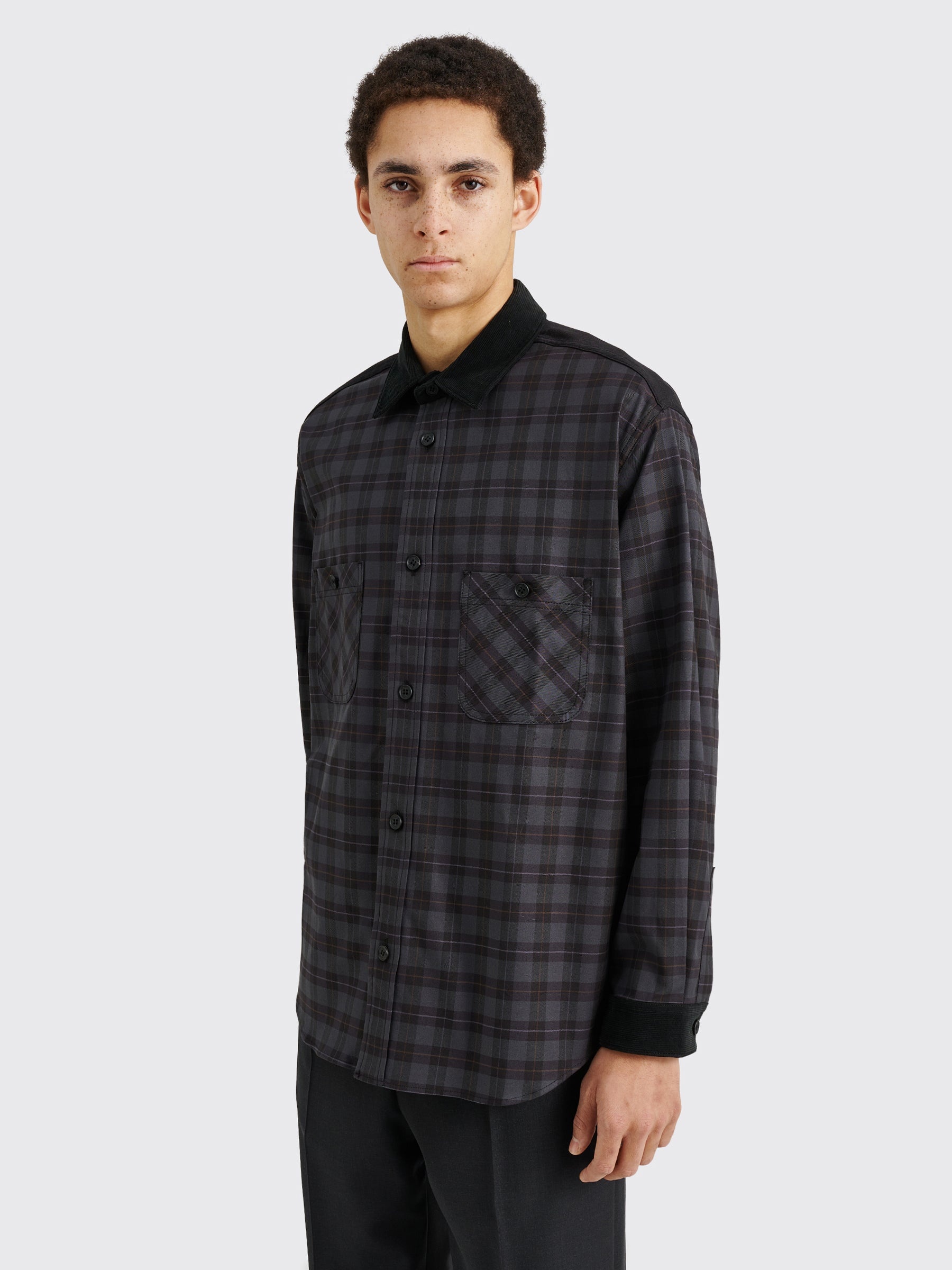 COMME DES GARÇONS HOMME WOOL PANEL SHIRT NAVY / BLACK - 3