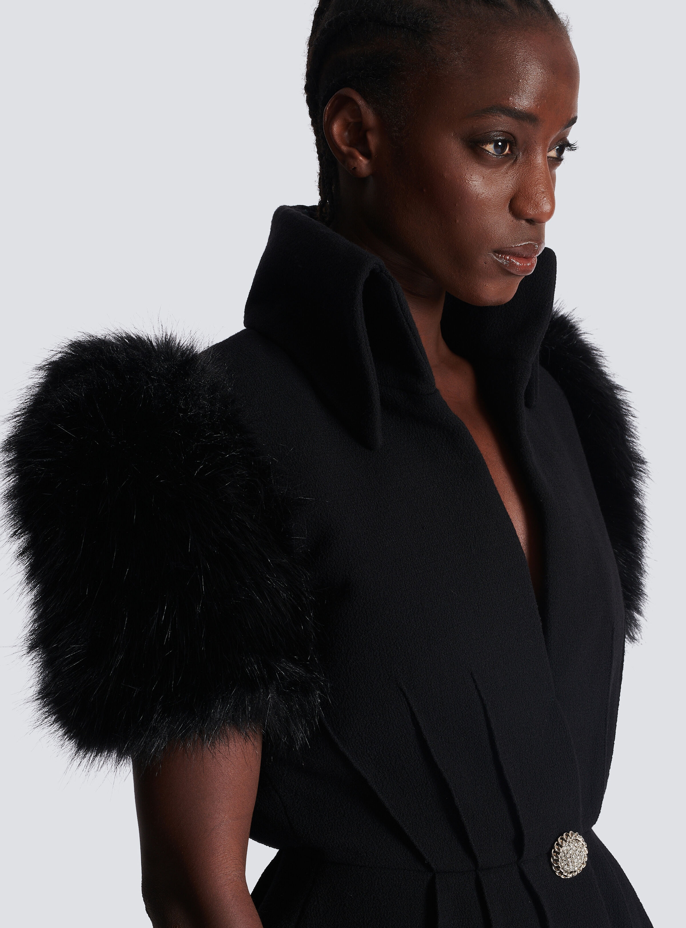 Jacket with short faux fur sleeves - 8