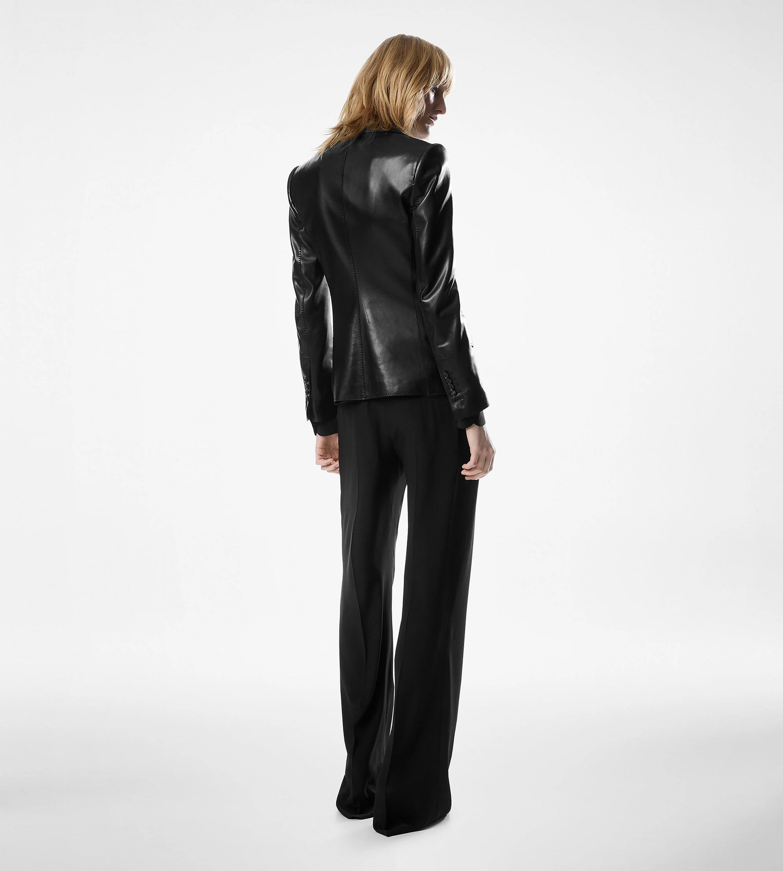 PEAK LAPEL LEATHER JACKET - 1