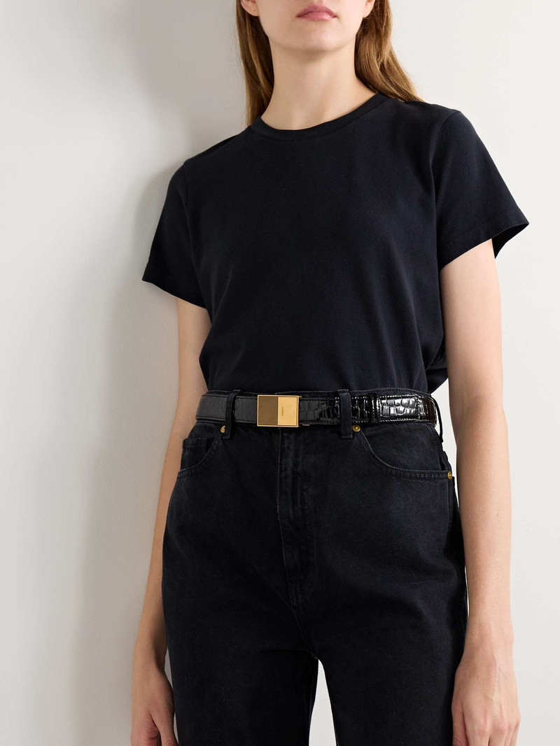 KHAITE Elio croc-effect patent-leather belt outlook