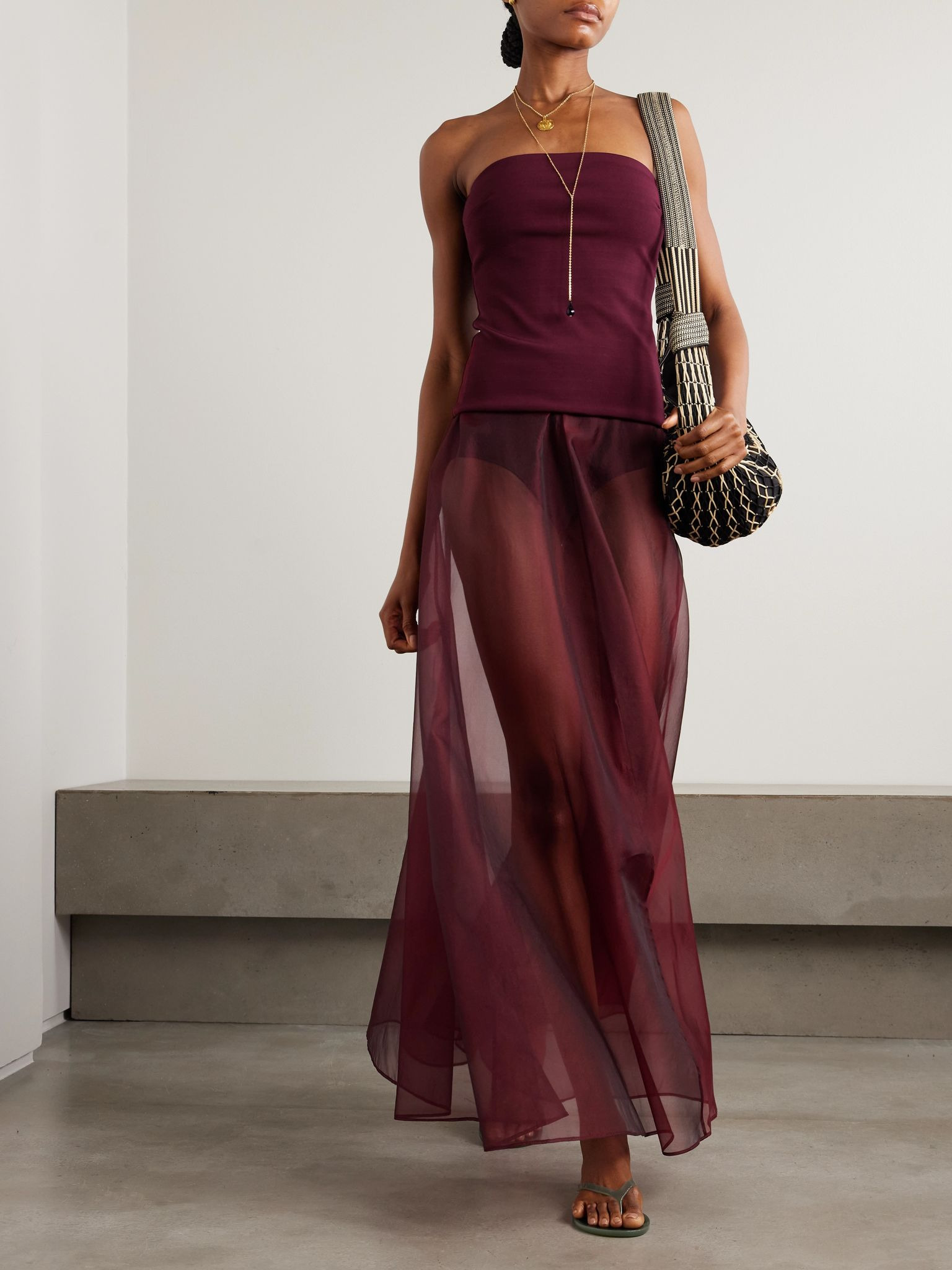 Illi strapless stretch-knit top Burgundy - 2