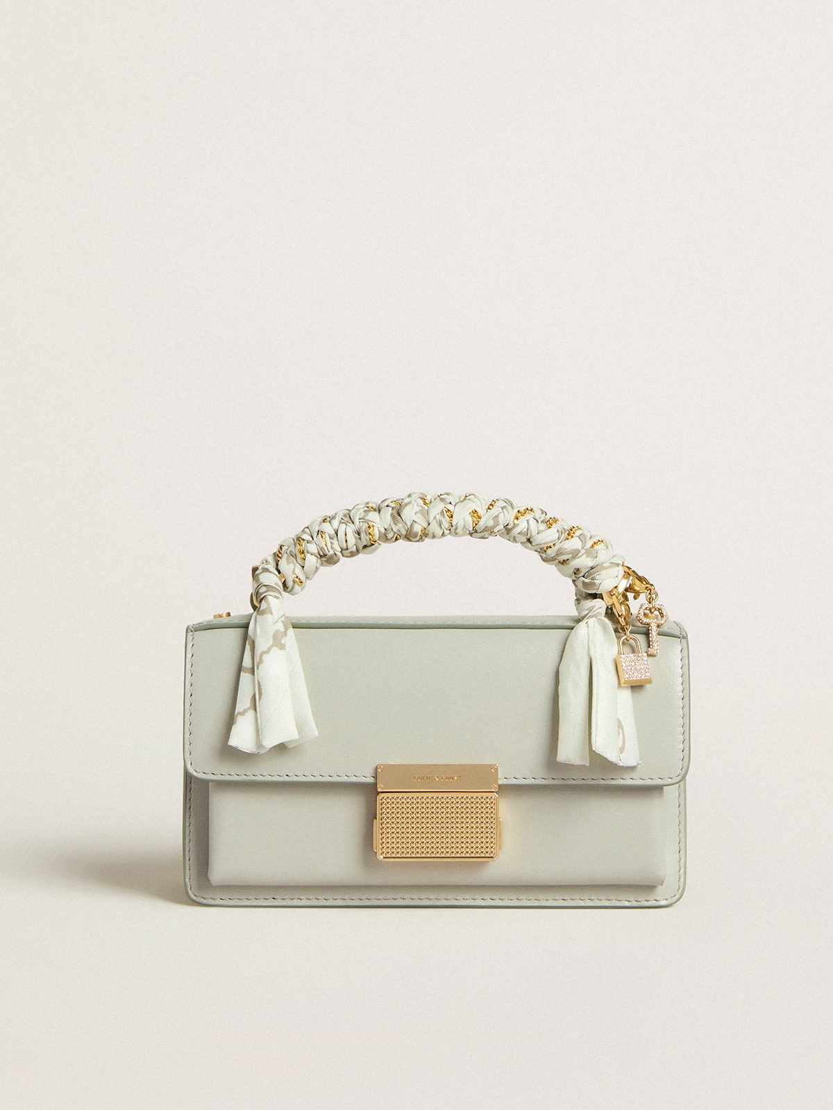 Small Venezia Bag in mineral-gray boarded leather with gold details - 6