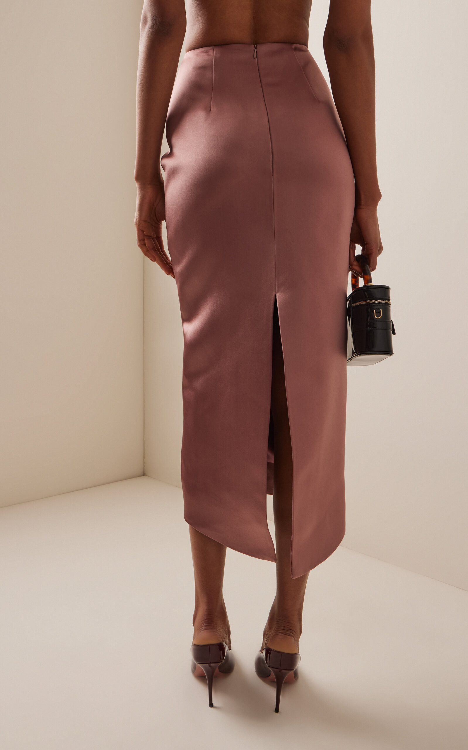 Exclusive Embellished Silk Satin Midi Skirt pink - 4