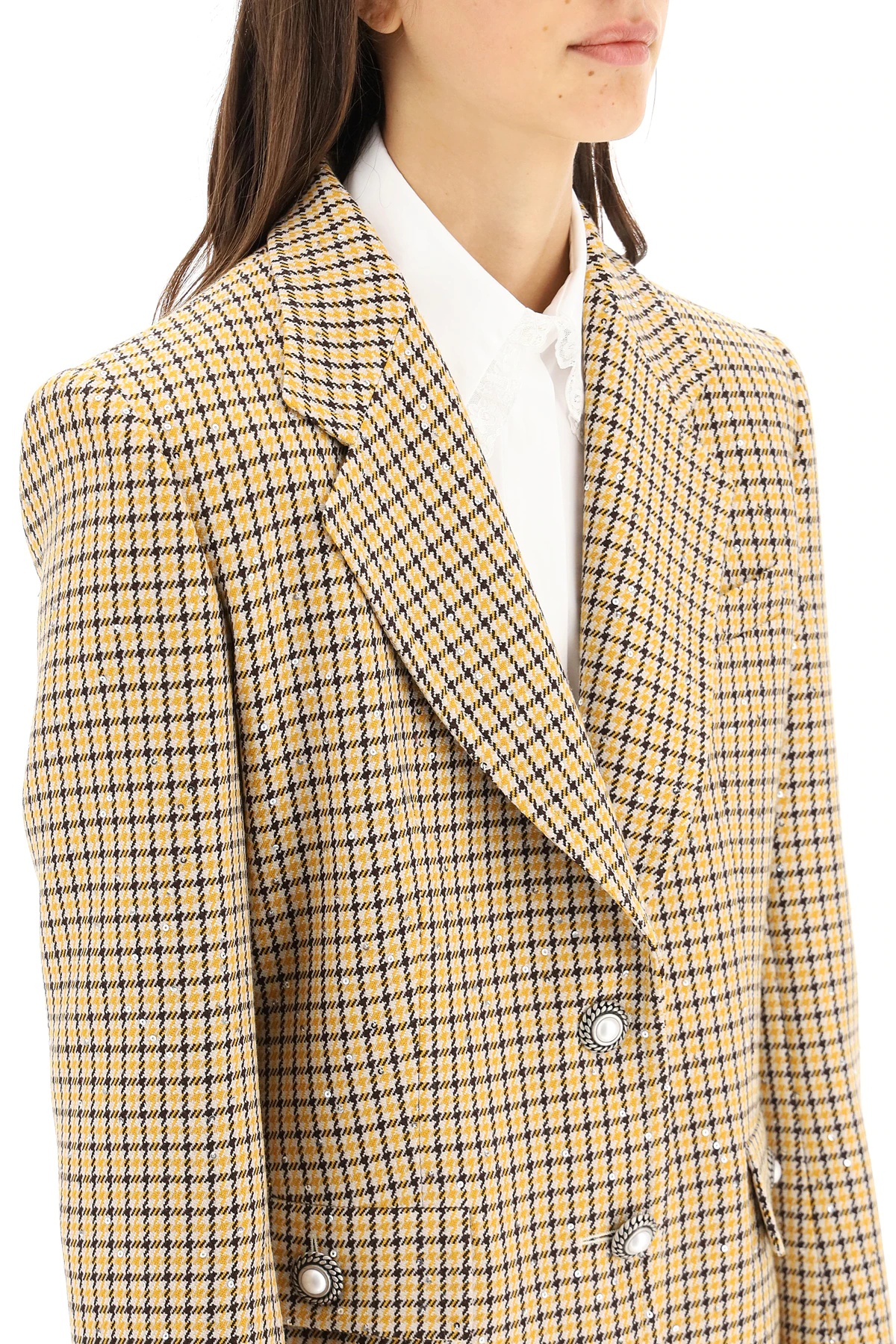 SEQUINED CHECK WOOL BLAZER - 5