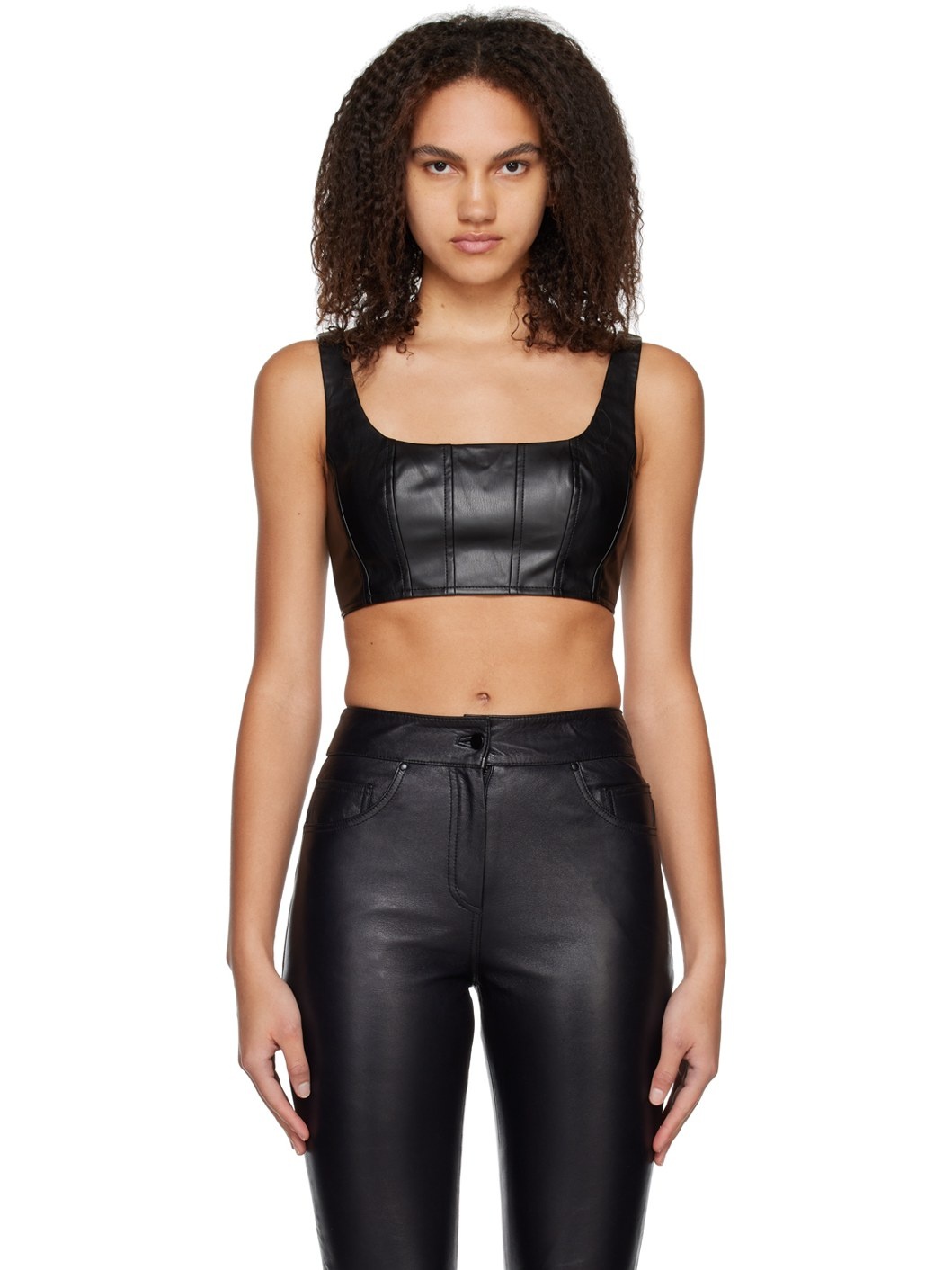 Black Cropped Wells Faux-Leather Tank Top - 1