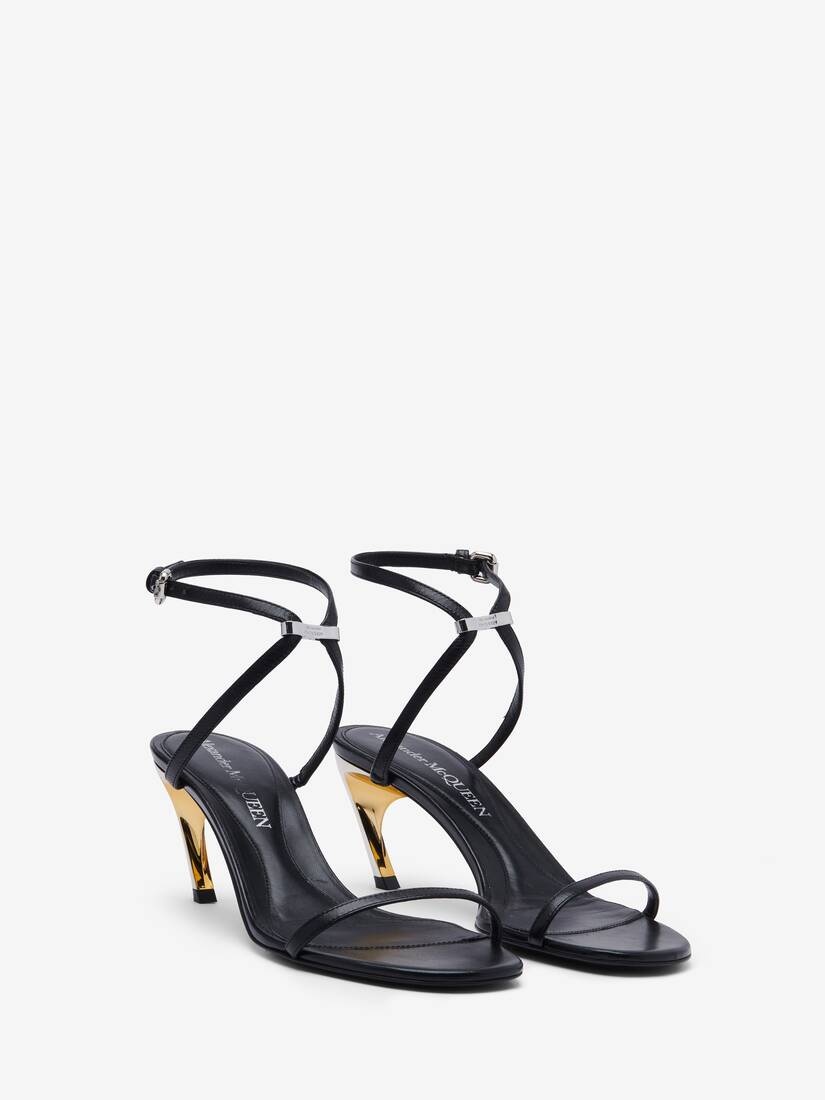 Women's Armadillo Metal Bar Sandal in Black/silver/gold - 2