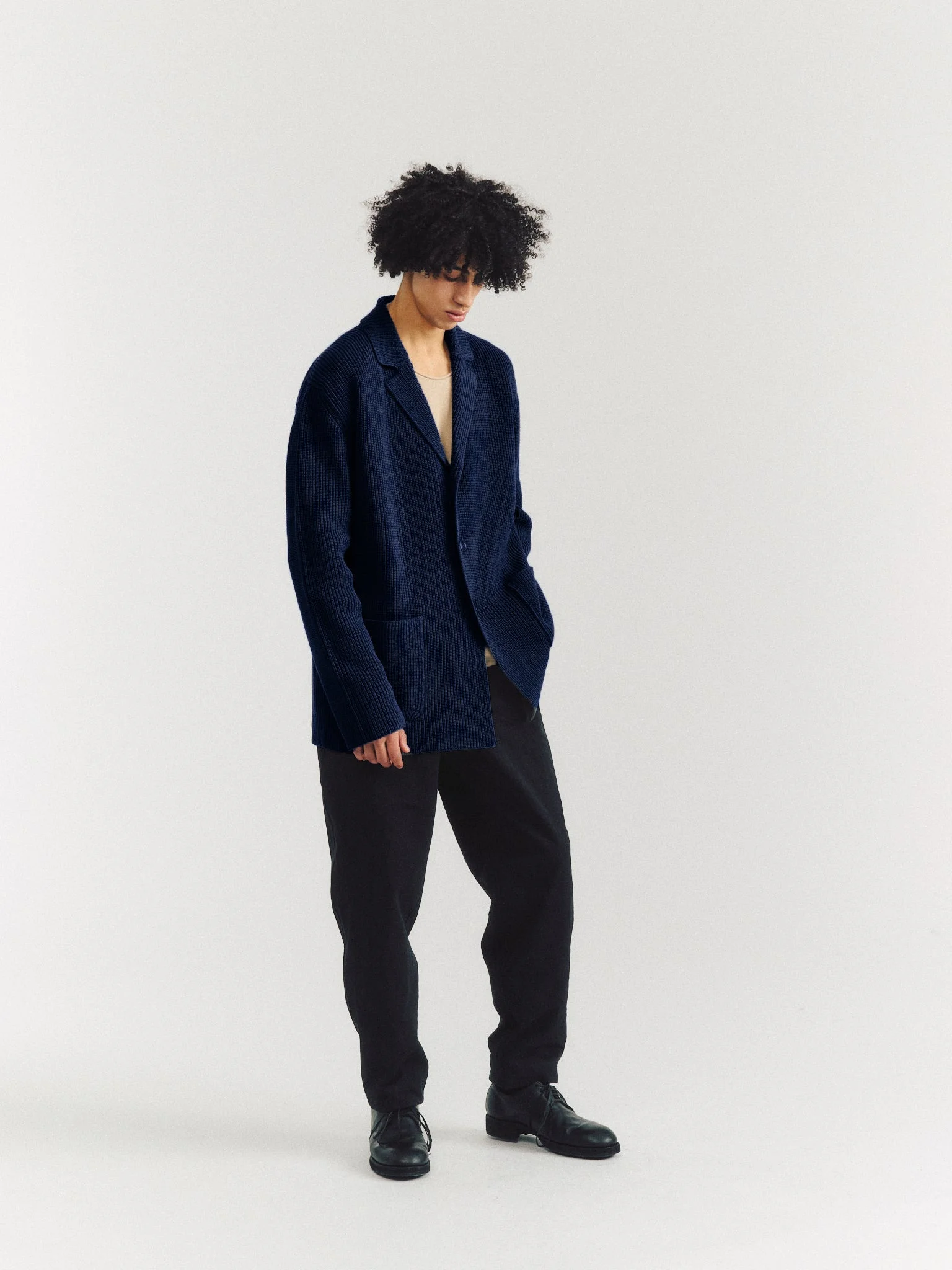 PANNOCCHIA JACKET - CREPE COT - NAVY - 1