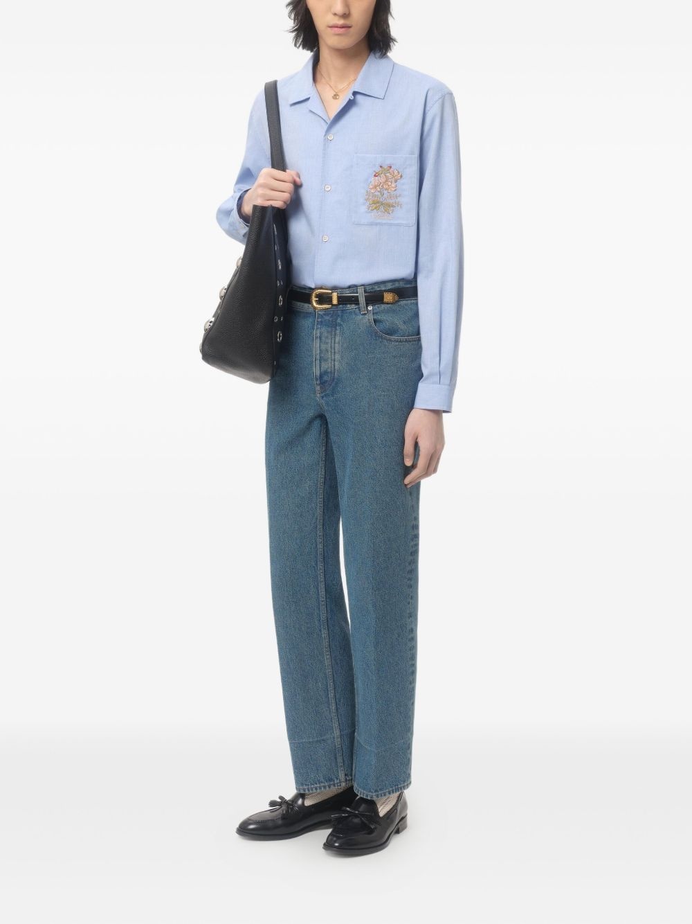 OXFORD COTTON SHIRT WITH FLORAL EMBROIDERY - 2