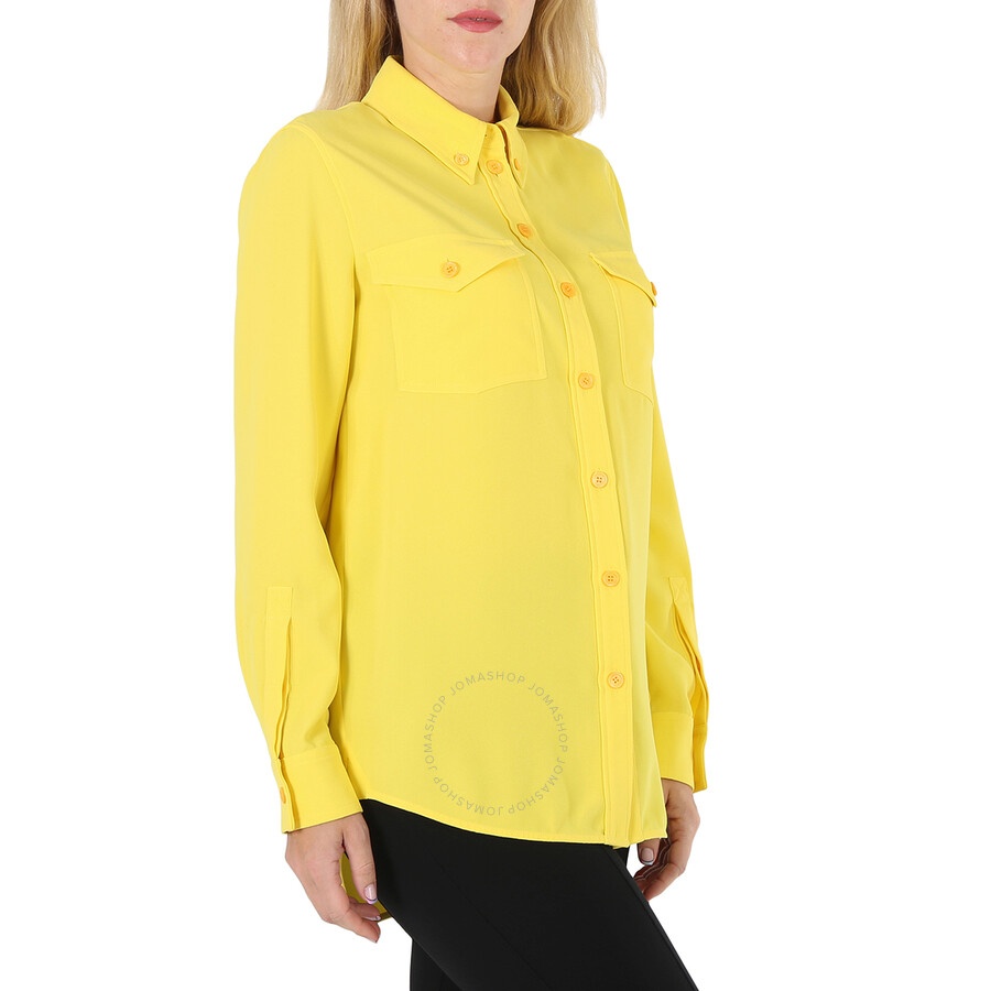 Burberry Ladies Pale Tulip Yellow Long-Sleeve Button-Down Classic Shirt - 4