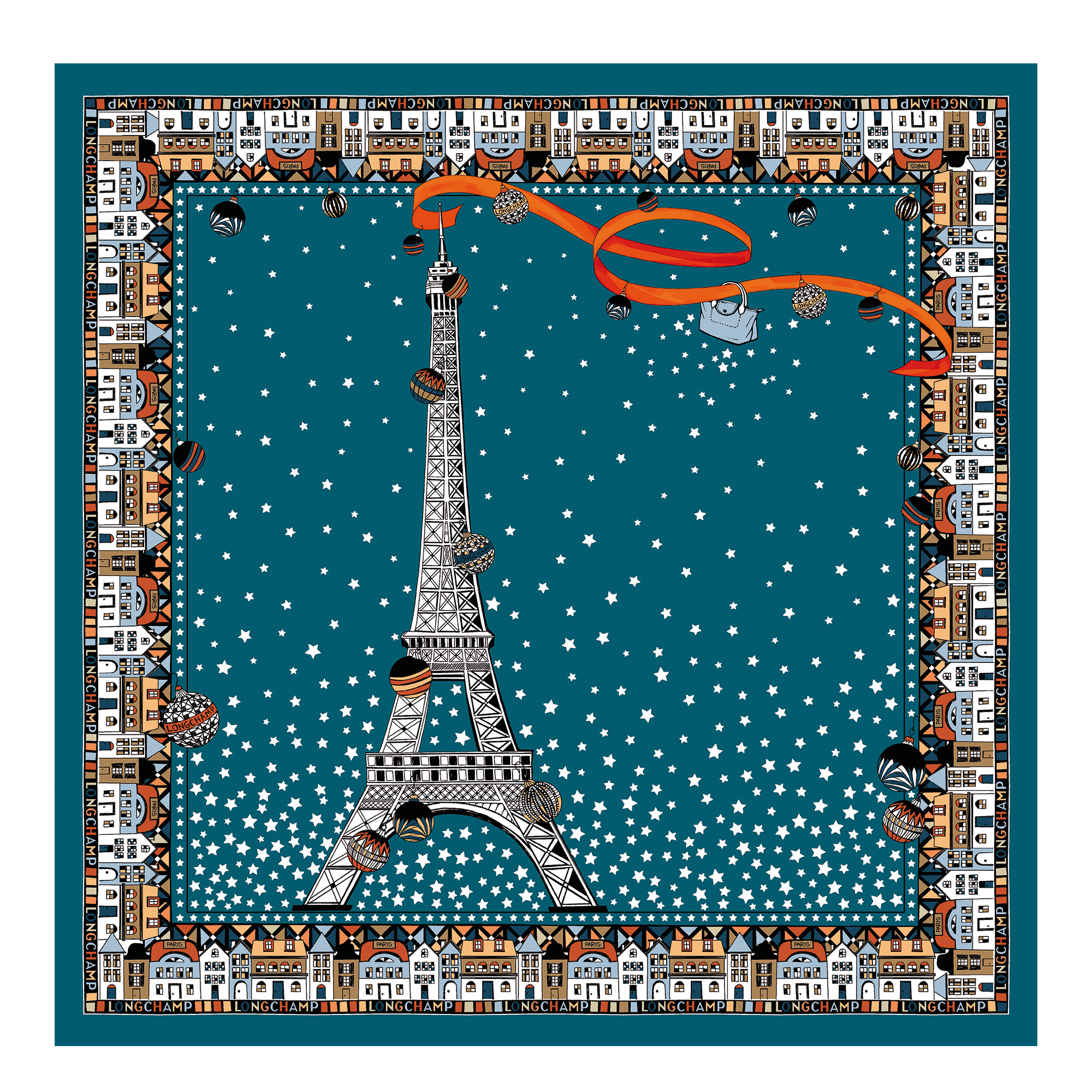 Tour Eiffel Noël Longchamp Silk scarf 50 Peacock - Silk - 1