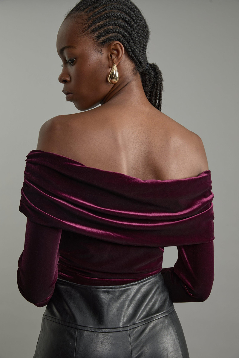 Jersey Off The Shoulder Velvet Bodysuit 3