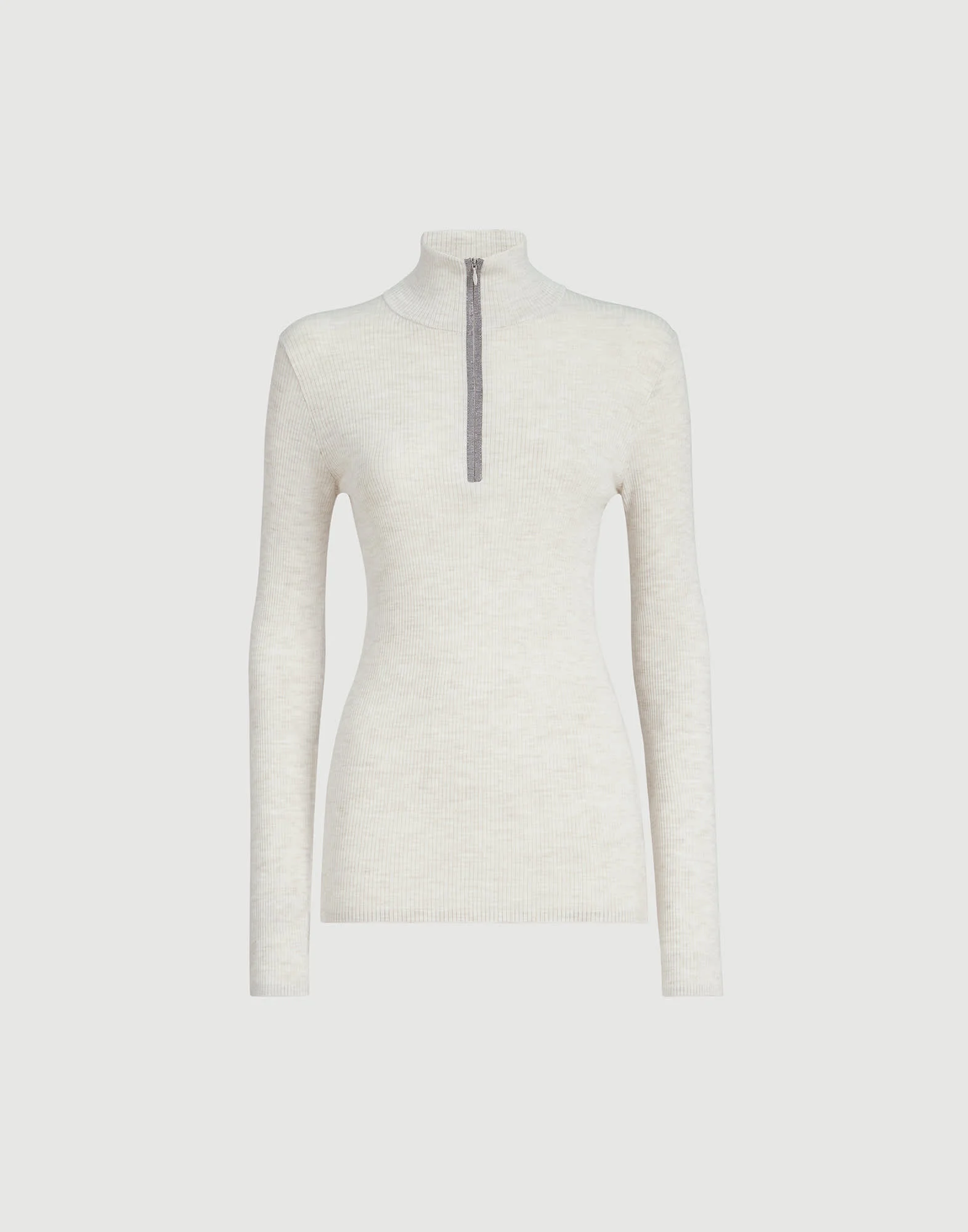 Virgin wool and cashmere rib lightweight turtleneck sweater with precious half zip - 1