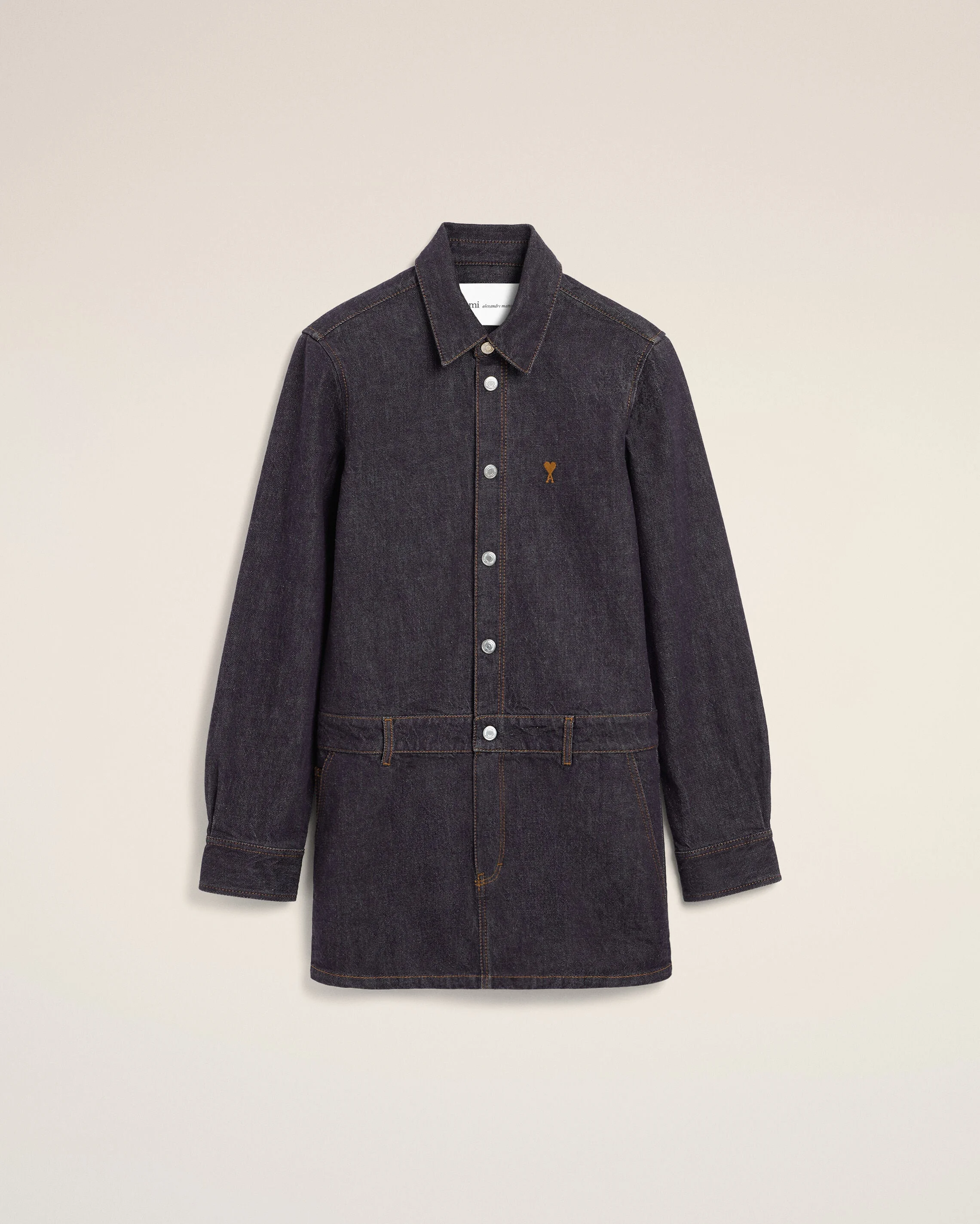 BLUE COTTON DENIM SHIRT DRESS WITH AMI DE COEUR - 1