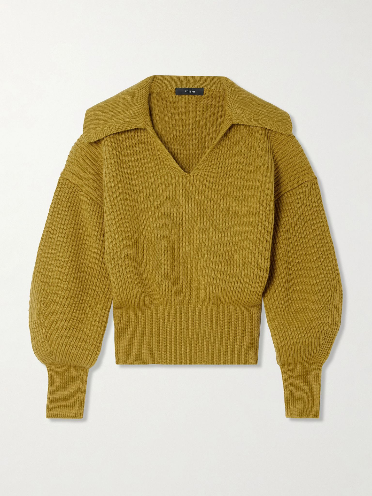 Ribbed wool, silk and cashmere-blend polo sweater Mustard - 1