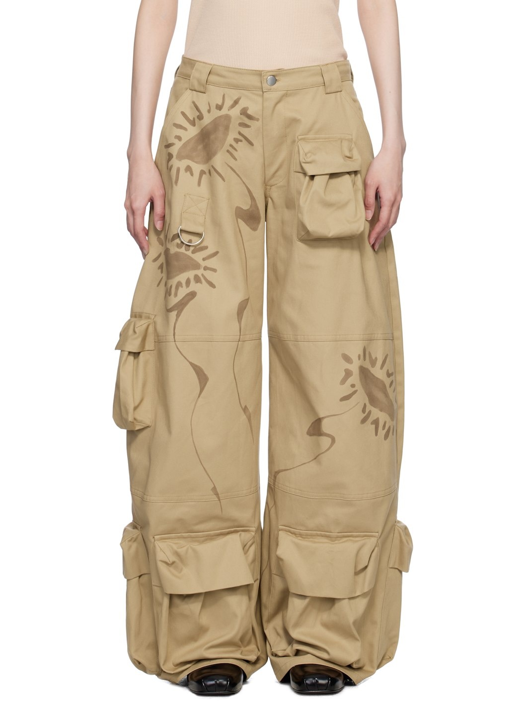 Beige Garden Cargo Pants - 1