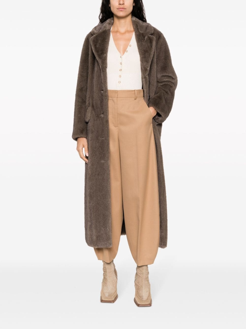 notched-collar faux-shearling coat - 2