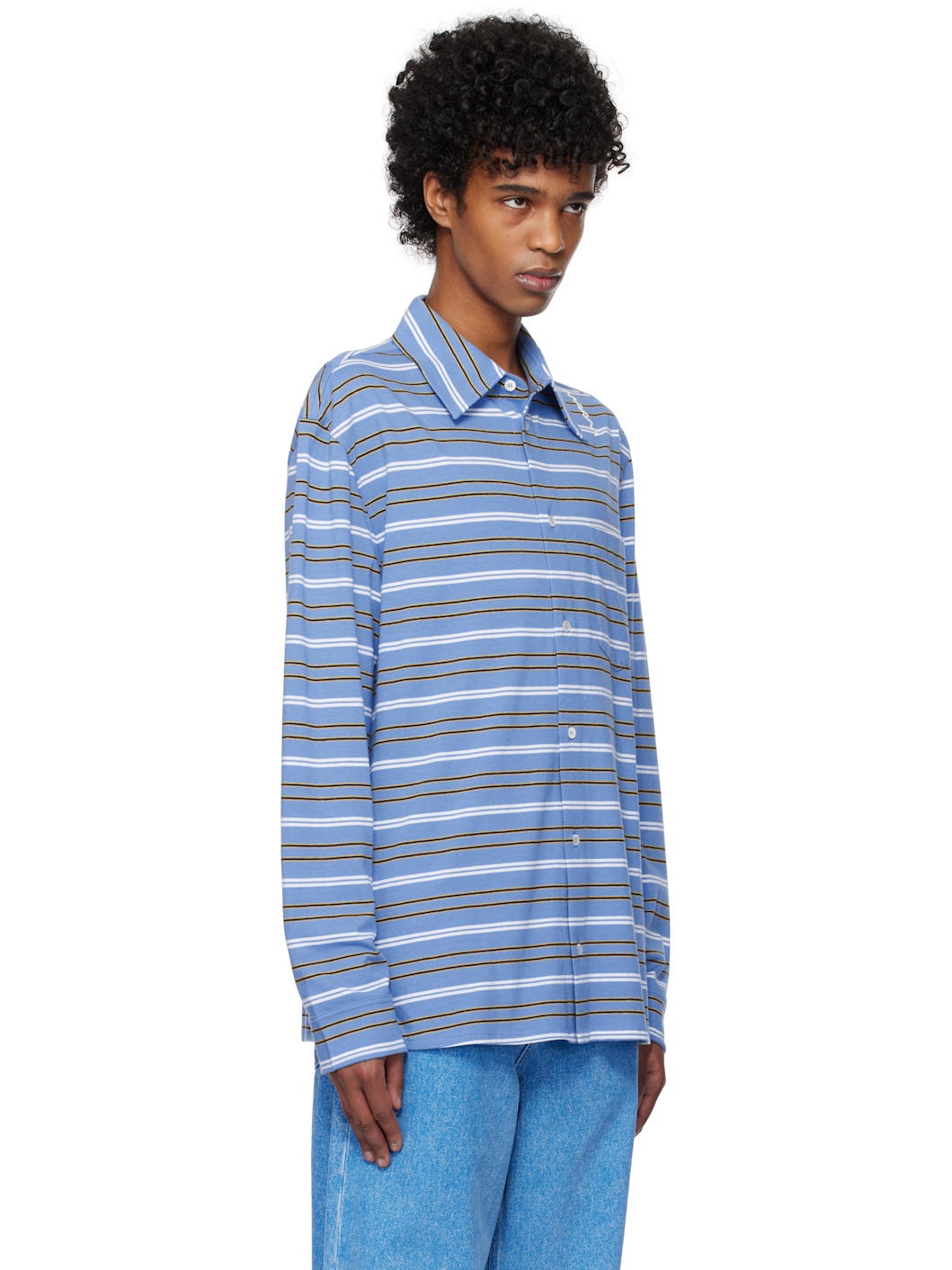Blue & White Long Sleeved Striped Polo - 2