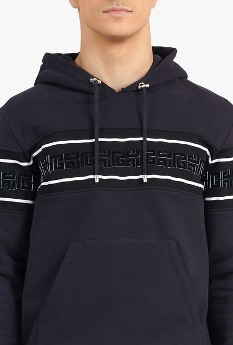 Bicolor navy blue and white cotton sweatshirt with flocked Balmain monogram 6