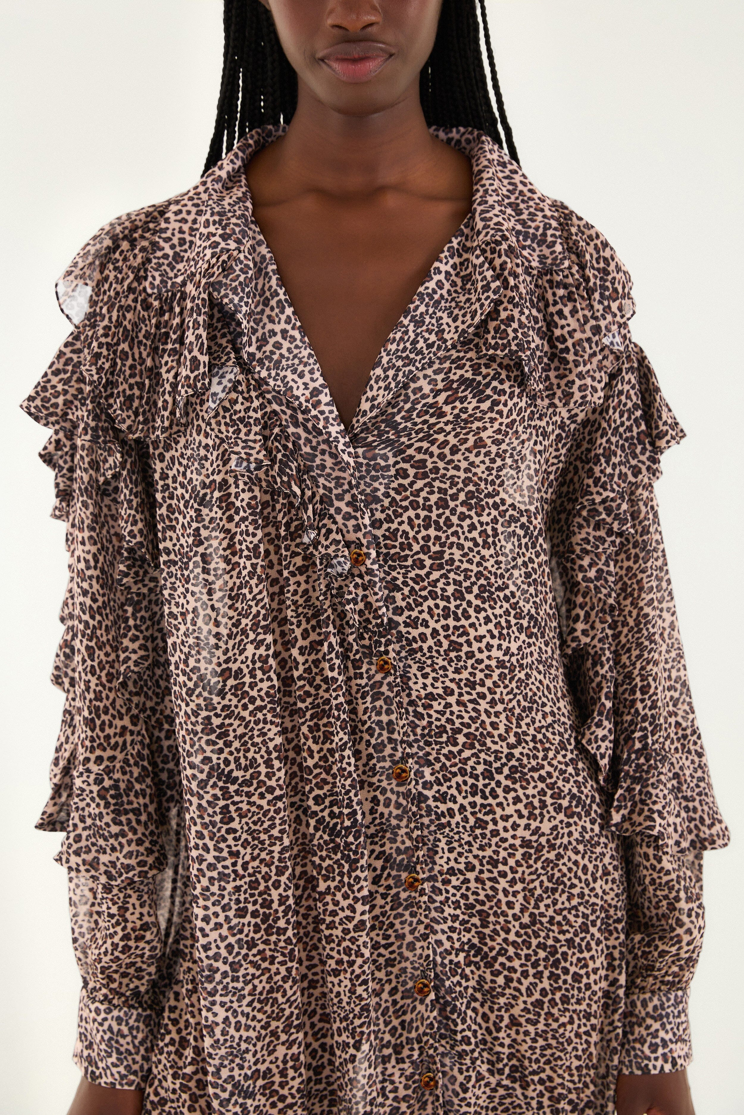 Pink Baby Leopard Long Sleeve Angled Frill Maxi Dress - 2