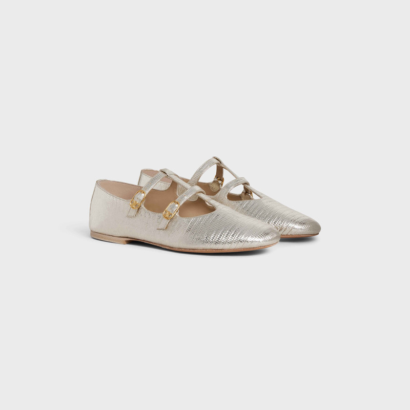 DOUBLE STRAP MARY JANE BALLERINA LES BALLERINES CELINE in Lizard stamped metalized calfskin 2