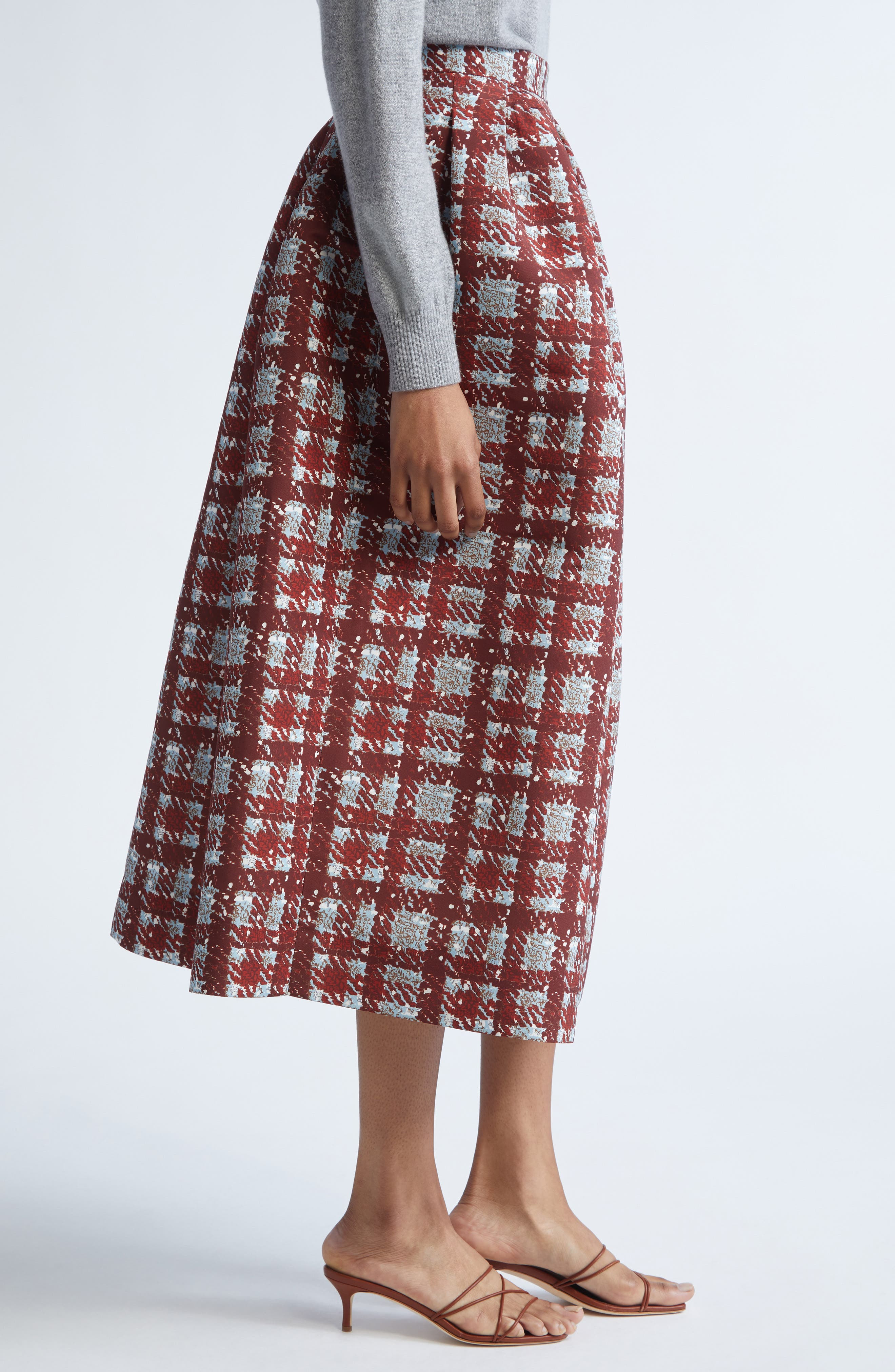 Oscar de la Renta Plaid Textured Faille A-Line Skirt in Burgundy/Blue at Nordstrom - 4