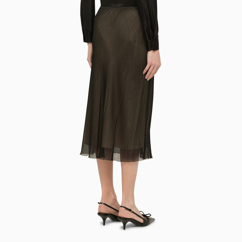 BLACK AND BEIGE VISCOSE MIDI SKIRT - 2