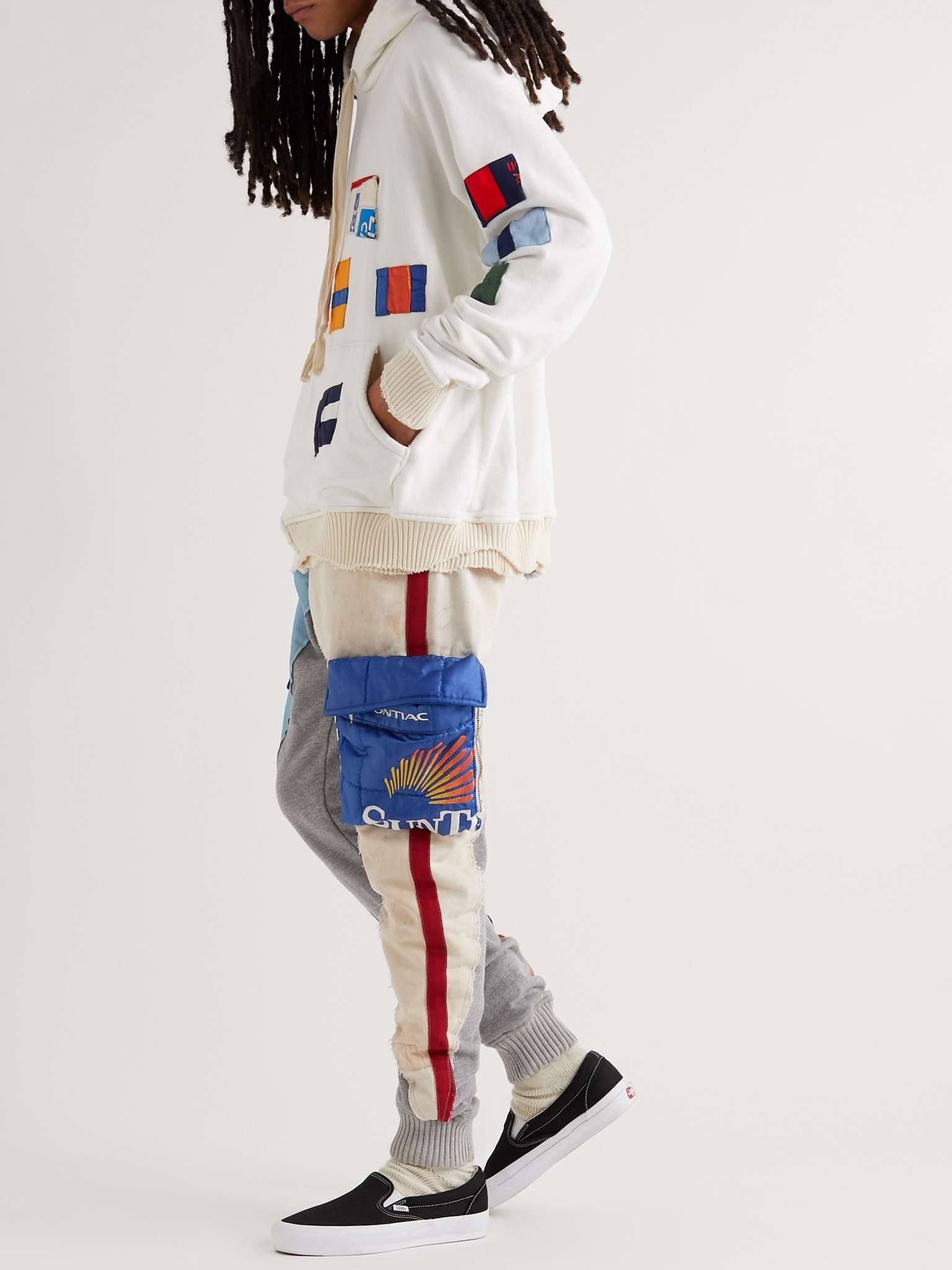 Tapered Patchwork Upcycled Cotton-Blend Canvas, Twill and Jersey Sweatpants - 2