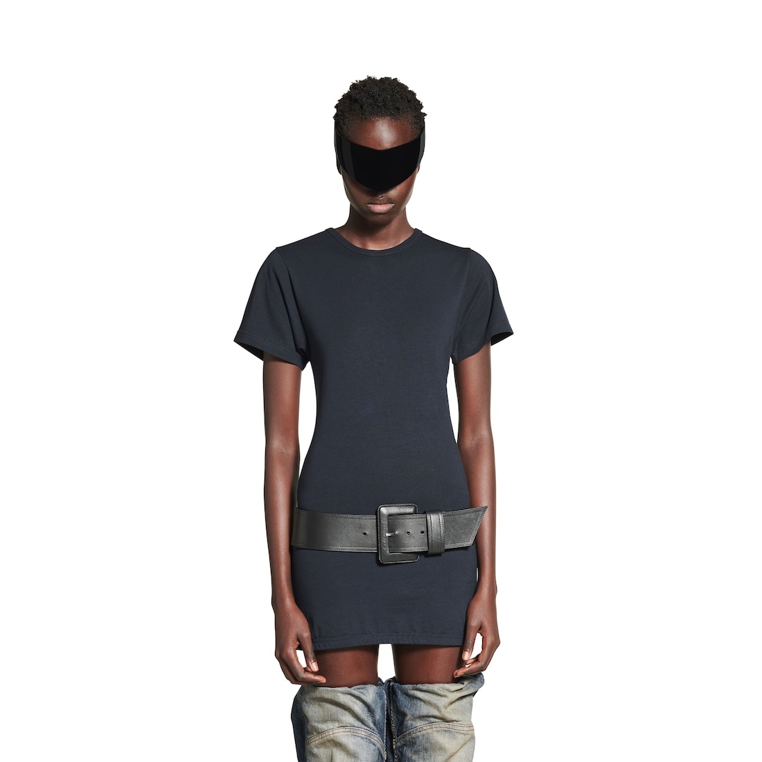 Women's Fitted T-shirt Dress in Faded Black - 5