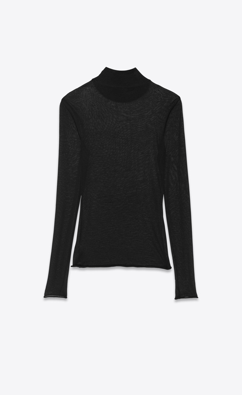 SAINT LAURENT turtleneck top in sheer knit outlook