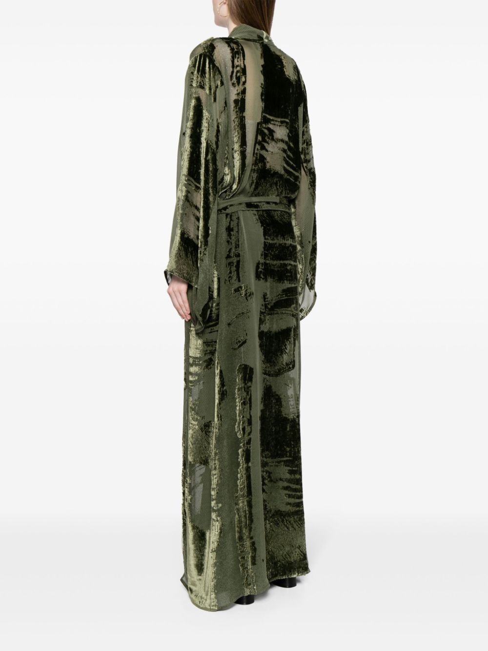 panelled velvet robe coat - 4