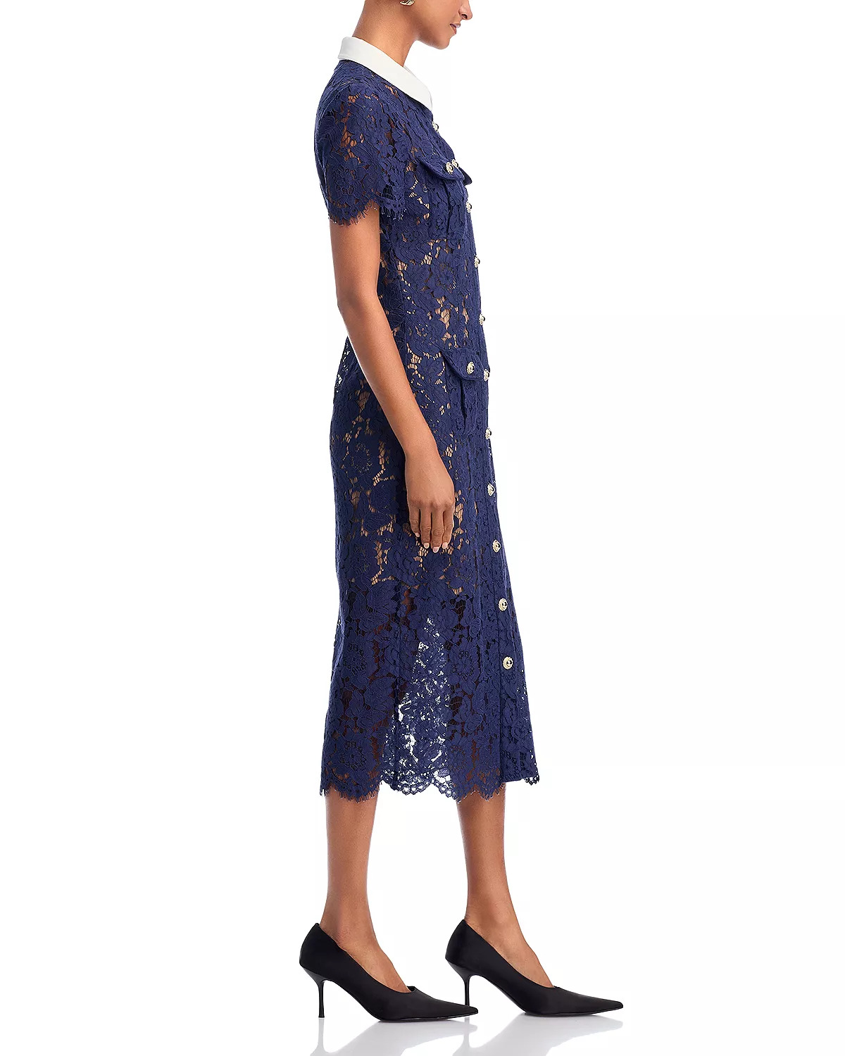 Navy Lace Contrast Collar Midi Dress - 5