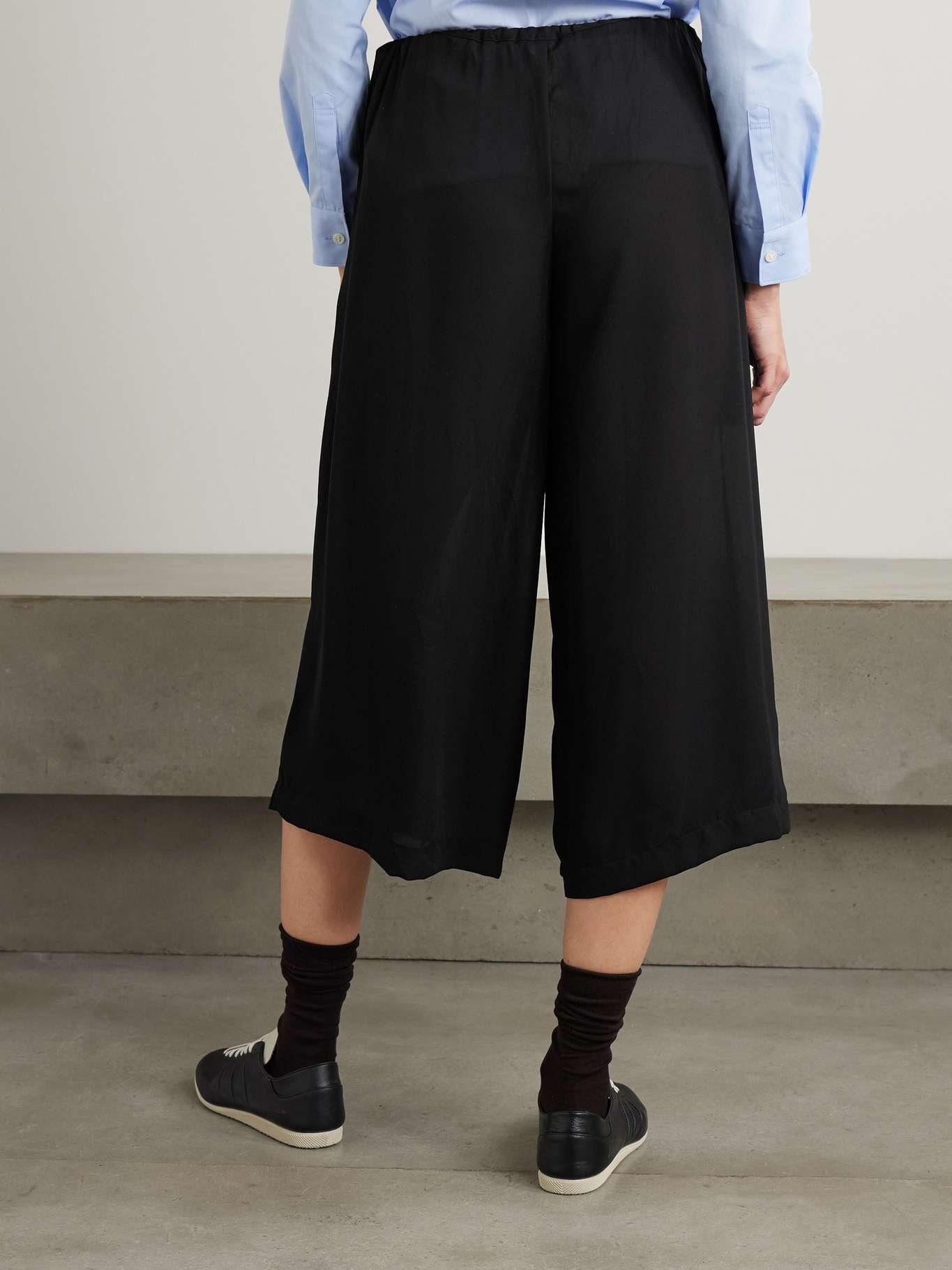 Cropped crepe de chine wide-leg pants Black - 3