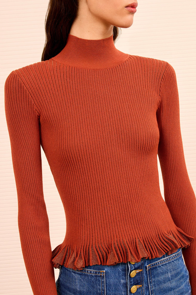 ULLA JOHNSON Yulia Ruffle Turtleneck Top outlook