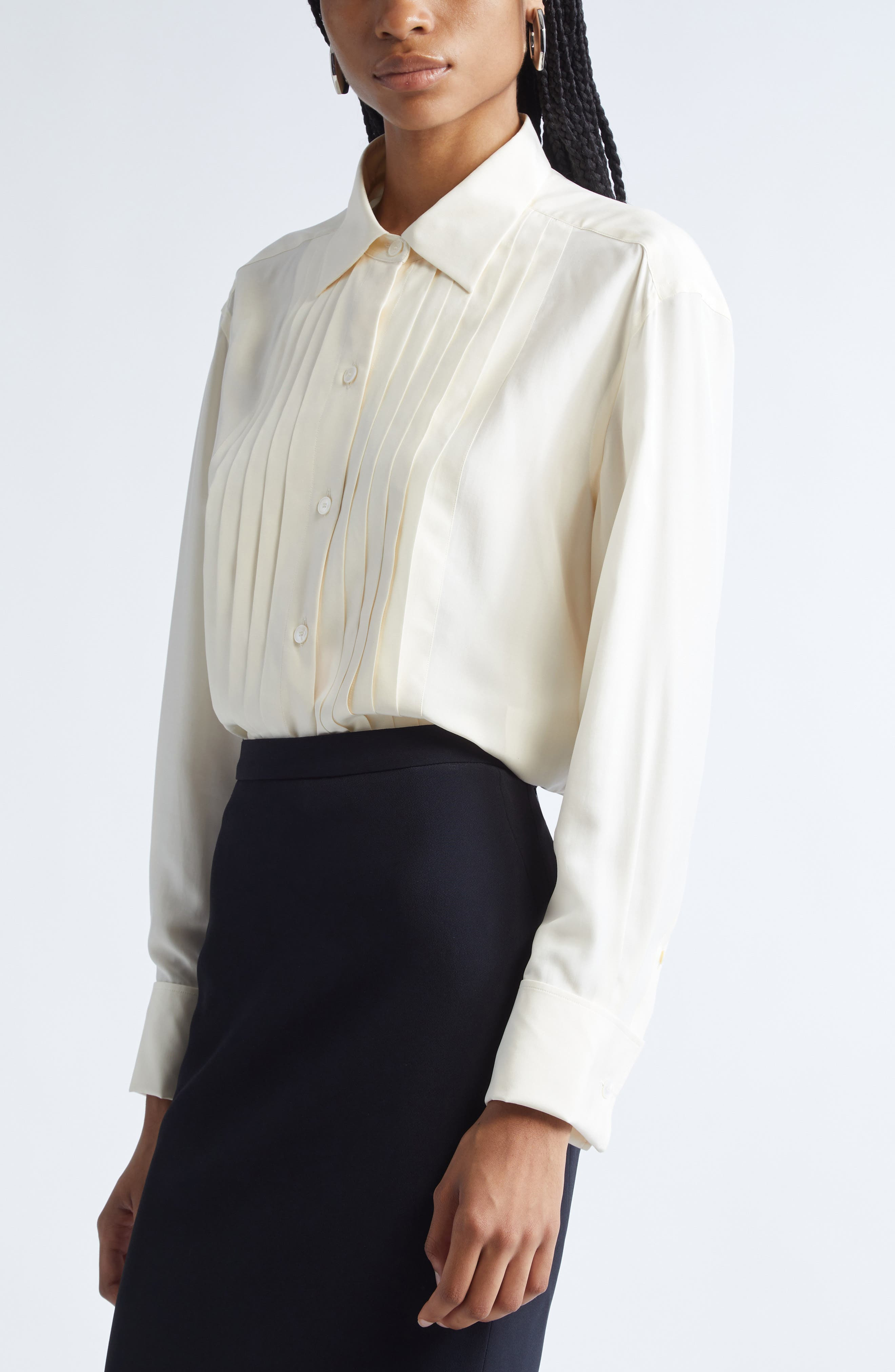 Givenchy Silk Tuxedo Shirt in Ecru at Nordstrom - 5