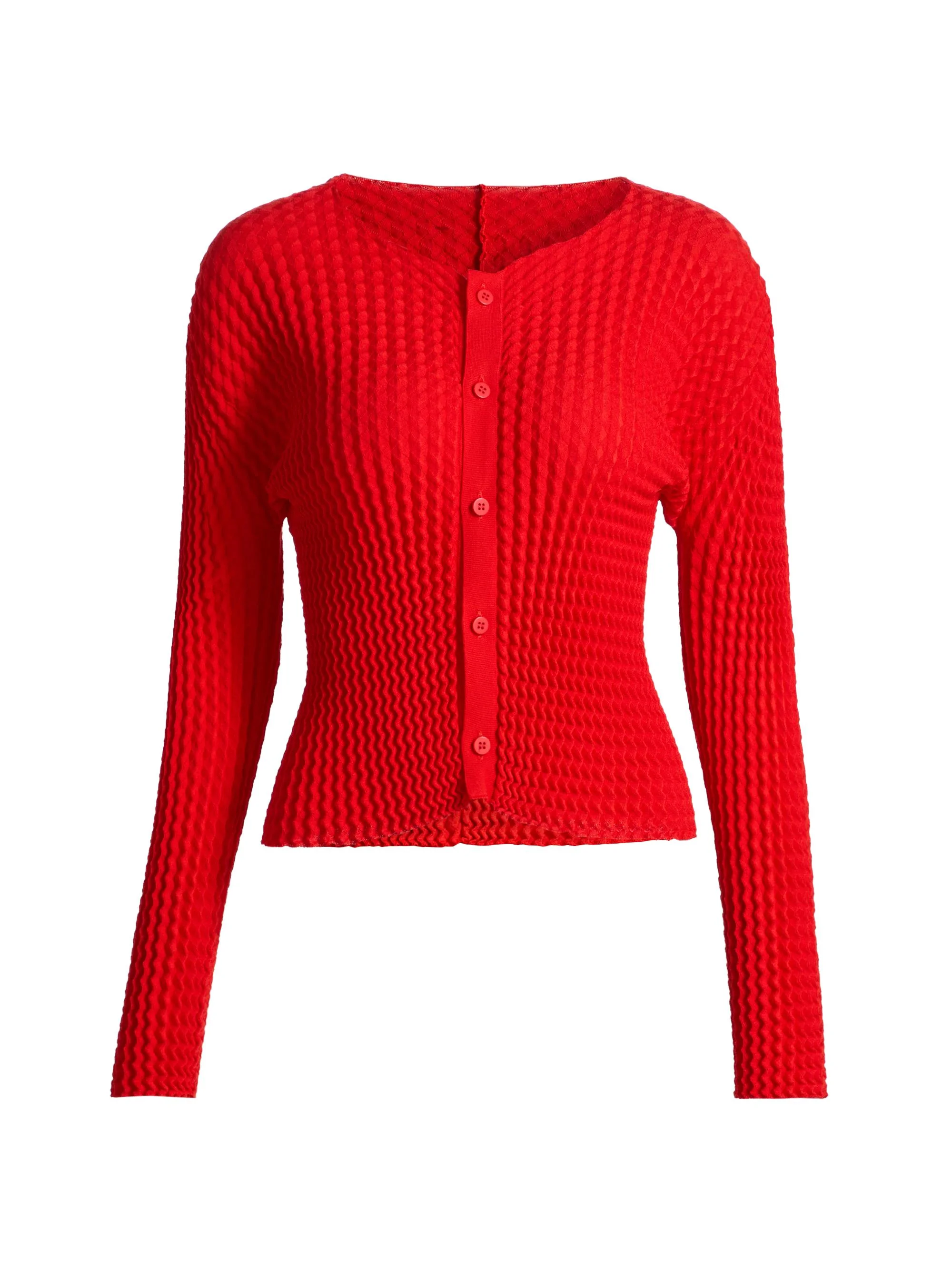 Women's Spongy Button-Front Cardigan - Red - 1