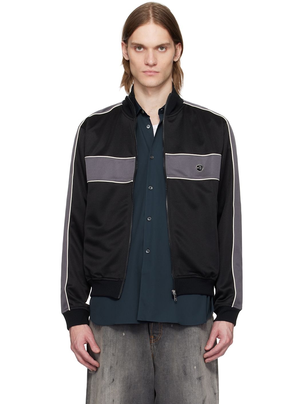Black Paneled Track Jacket - 1
