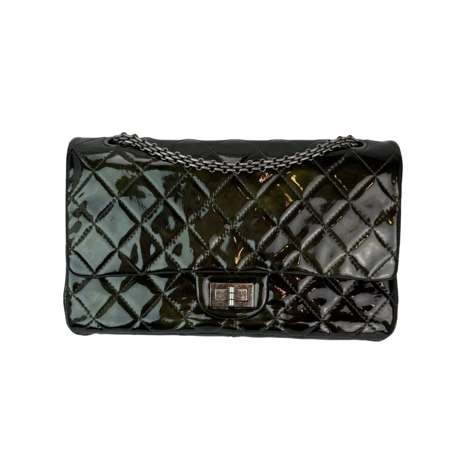 Chanel 2.55 Reissue Double Flap Iridescent Dark Green Patent Leather Shoulder Bag - 1