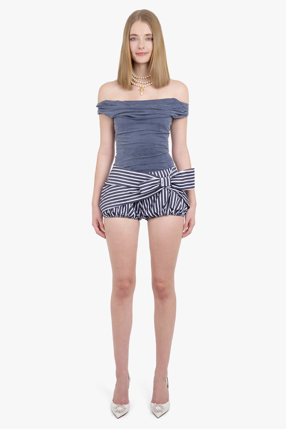 TIE FRONT STRIPE BLOOMER SHORT | BLUE/WHITE - 4