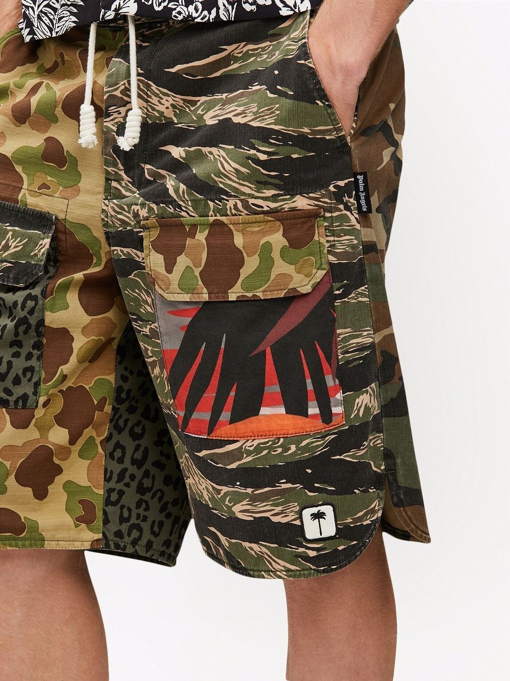 multi-print drawstring cargo shorts - 6