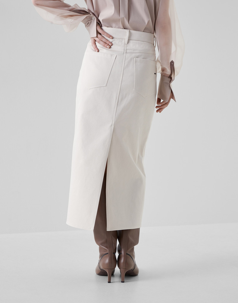 Dyed couture denim five-pocket midi skirt with shiny bartack 2