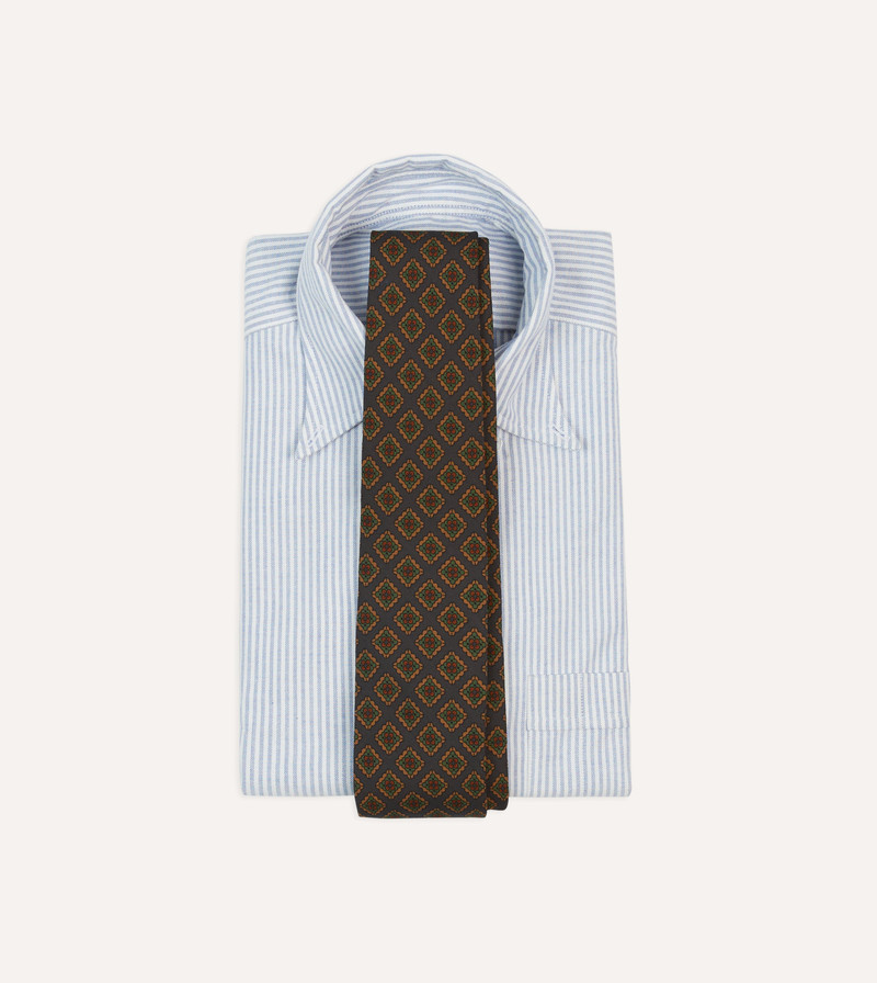 Drake's Navy Square Flower Medallion Print Wool-Silk Self Tipped Tie outlook